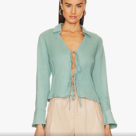 BLANK NYC Tie front linen Blouse green Xs - Picture 1 of 6